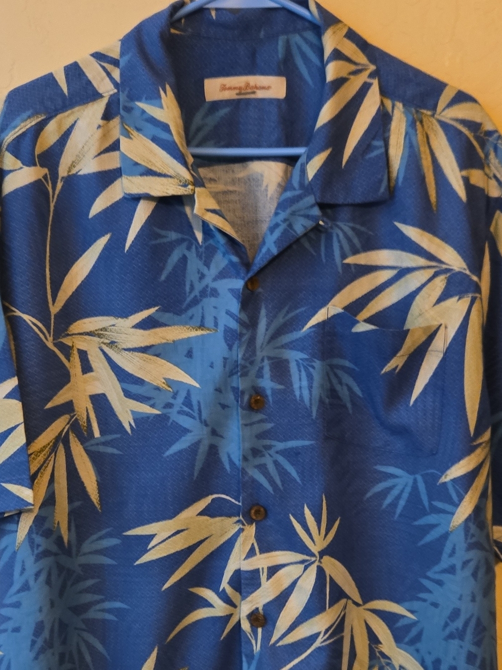 Tommy Bahama Blue and Cream Bamboo-Print Camp Shirt